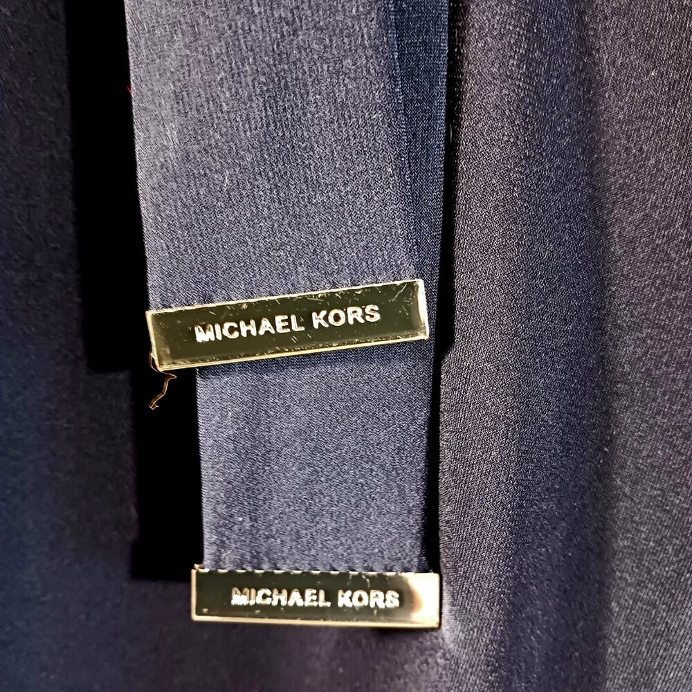 Michael Kors Lightweight Long Sleeve Navy Dress W/ Decorative Tie Neck, SZ Med. - Picture 8 of 16